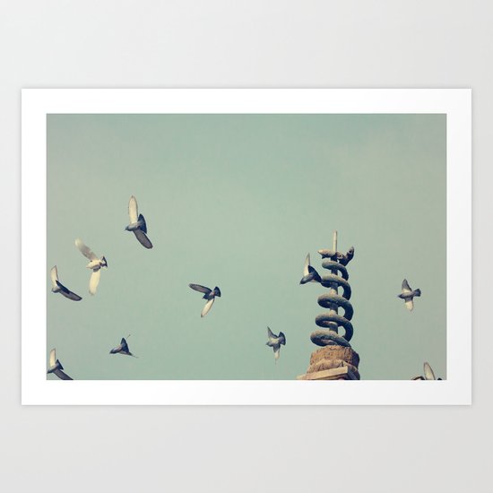 Flying Pigeons and Snakes Art Print