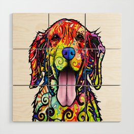 Colorful Watercolor Golden Retriever Wood Wall Art