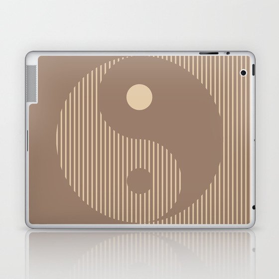 Geometric Lines Ying and Yang VII in Dark Brown Beige Laptop & iPad Skin