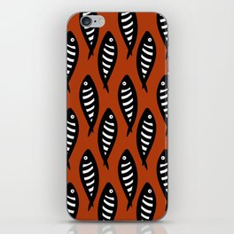 Abstract black and white fish pattern Burnt orange iPhone Skin