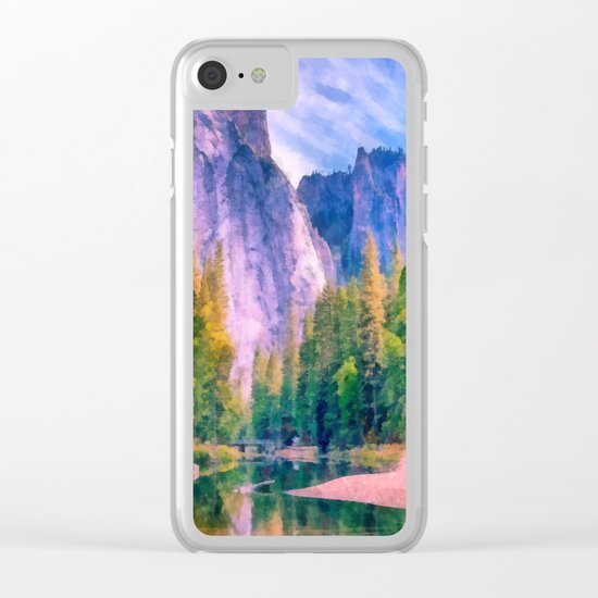 Mountain landscape with forest and river Clear iPhone Case