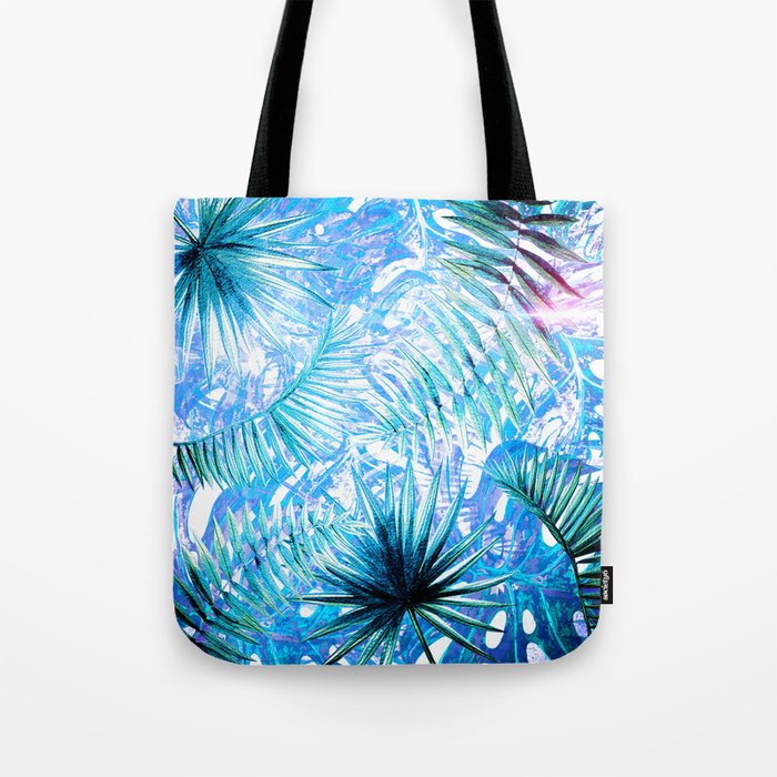 Aloha - Blue abstract Tropical Palm Leaves and Monstera Leaf Garden Tote Bag