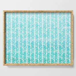 Handpainted Chevron pattern - small - light green and aqua teal Serving Tray