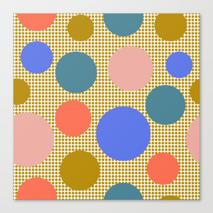 Mid Century Modern Simple Geometric Multi-coloured Dots Pattern - green blue, purple Canvas Print