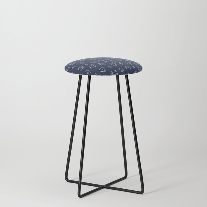 Navy Blue and White Gems Pattern Counter Stool
