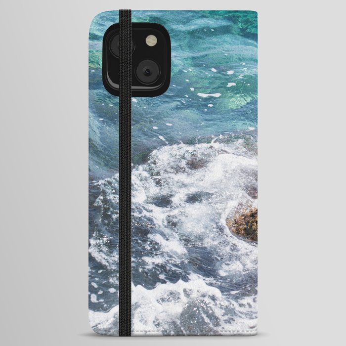 Blue Aegean Sea And Volcanic Rock Formation Photography  iPhone Wallet Case