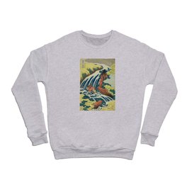 Yoshitsune Horse Washing Falls at Yoshino in Yamato Province (Washū Yoshino Yoshitsune) Katsushika Hokusai Crewneck Sweatshirt