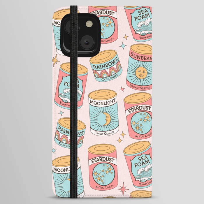 Cute and Fun Vintage Canned Goods, Sunbeams, Moonlight, Rainbow iPhone Wallet Case