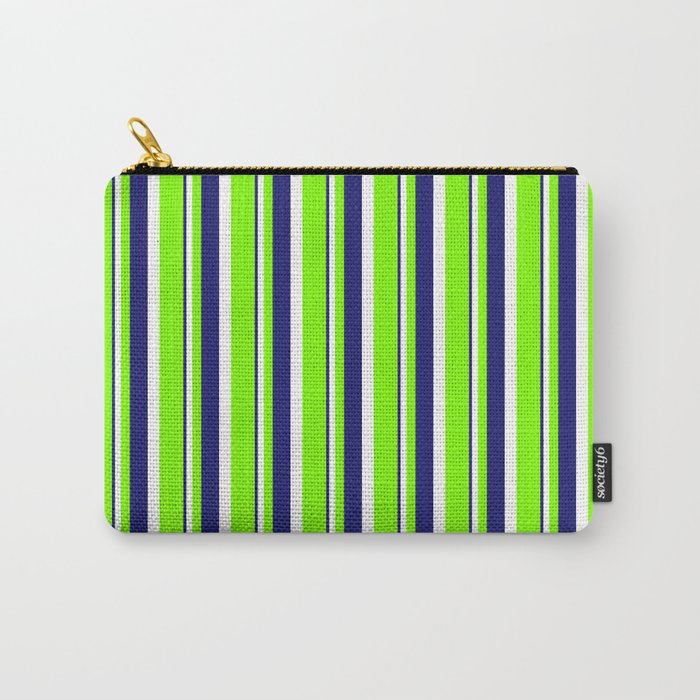 Chartreuse, White & Midnight Blue Colored Stripes Pattern Carry-All Pouch