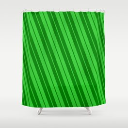 [ Thumbnail: Lime Green and Green Colored Pattern of Stripes Shower Curtain ]