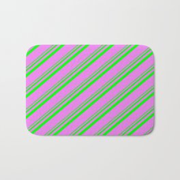 [ Thumbnail: Lime and Violet Colored Striped Pattern Bath Mat ]