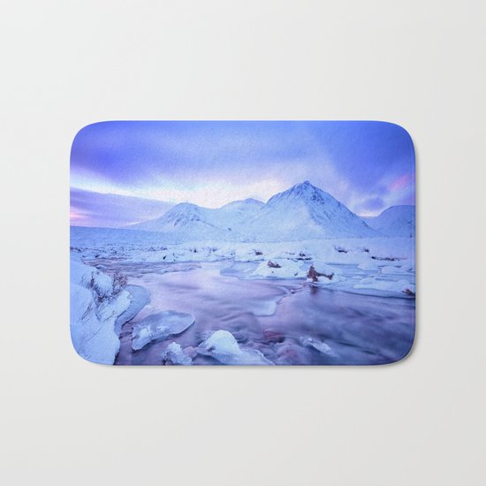 Freezing Mountain Lake Landscape : Blue Bath Mat