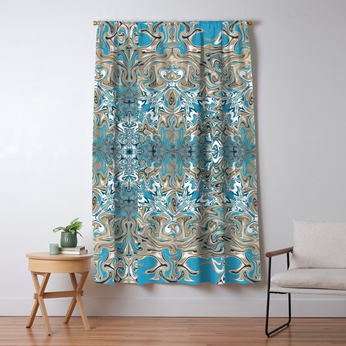 Turquoise Blue And Tan Pattern Blackout Curtain By Zurickdesigns