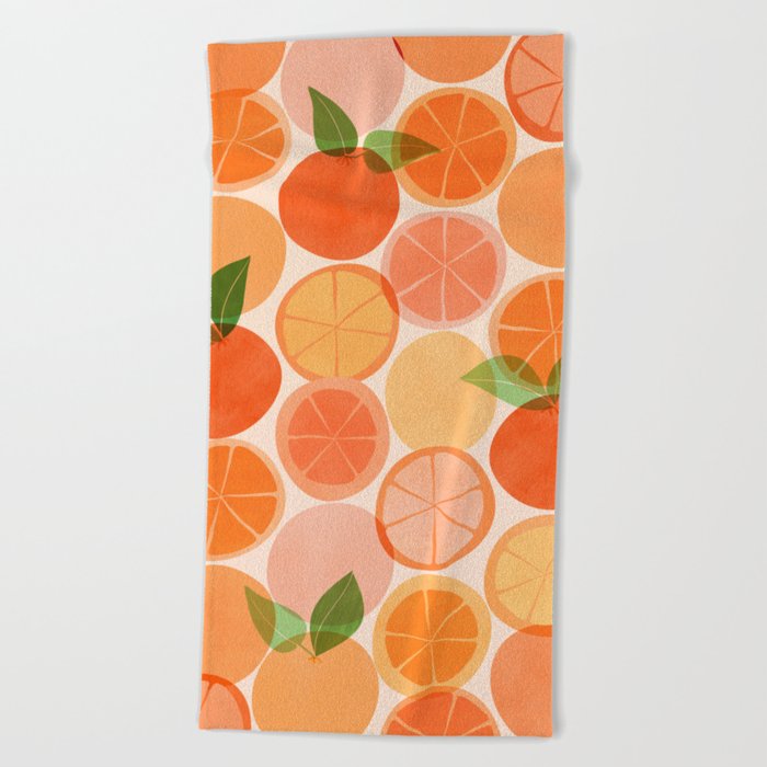 Sunny Oranges Tropical Fruit Illustration Beach Towel by Modern Tropical Society6