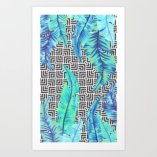 turquoise tropical leaves Art Print