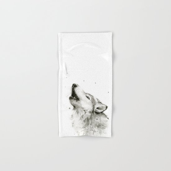Wolf Howling Watercolor Animals Wildlife Painting Animal Portrait Hand & Bath Towel