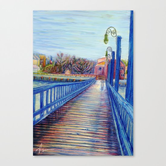 water over the bridge colored pencil drawing canvas