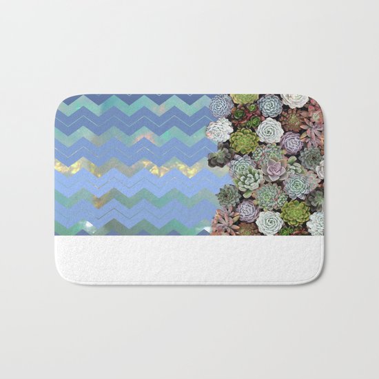 Opal & Succulent Chevron Pattern Bath Mat