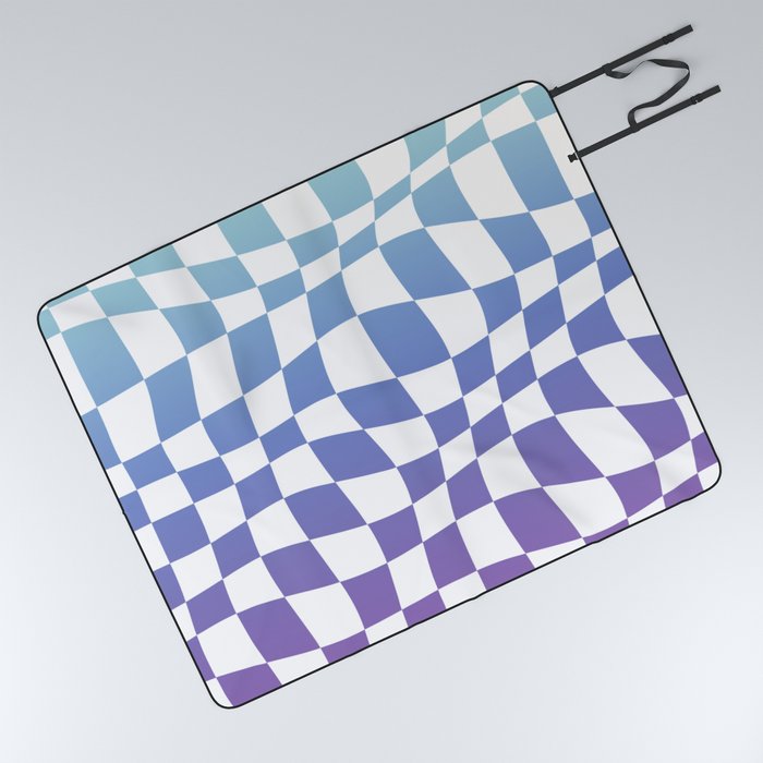Warped Checkered Ombre Pattern (blue/purple) Picnic Blanket