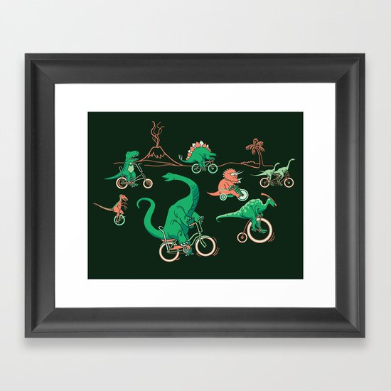 Dinosaurs on Bikes! Framed Art Print