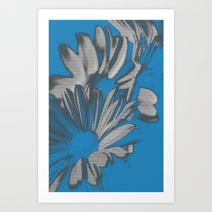 Turquoise & Silver Daisies Art Print