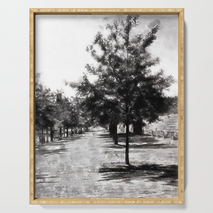 Row Of Trees In Town Vintage Watercolor Painting Style Serving