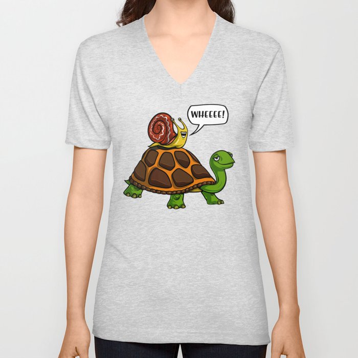 Snail Riding Turtle Animals Race V Neck T Shirt