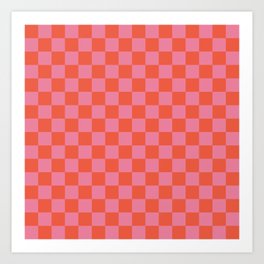 Checkerboard Mini Check Pattern in Hot Pink and Red Orange Art Print