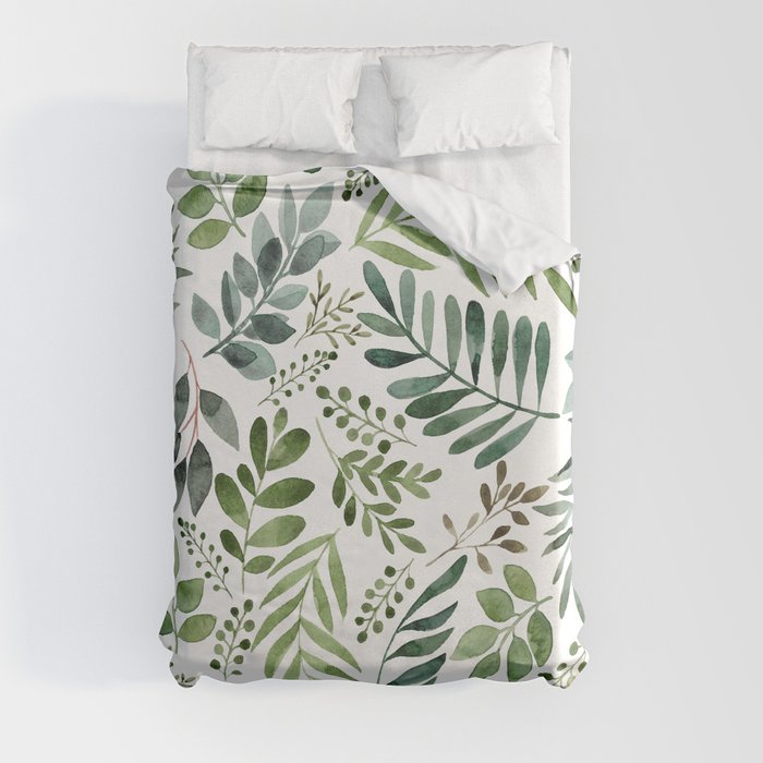 Botanical leaves -Watercolor   Duvet Cover