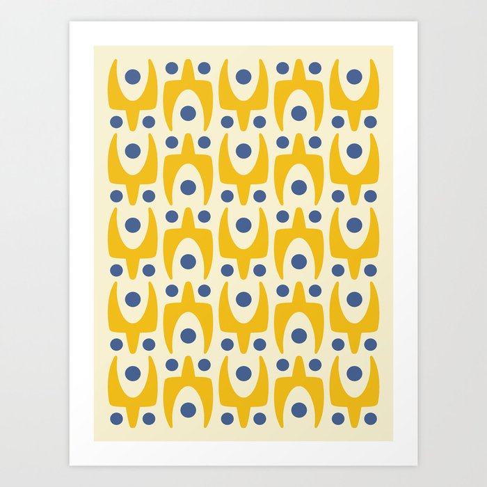 Mid Century Modern Abstract Pattern 641 Googie Yellow and Blue Art Print