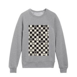 Happy Checkered pattern black Kids Crewneck