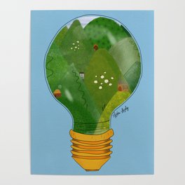 Green landscape in lamp- blue background Poster
