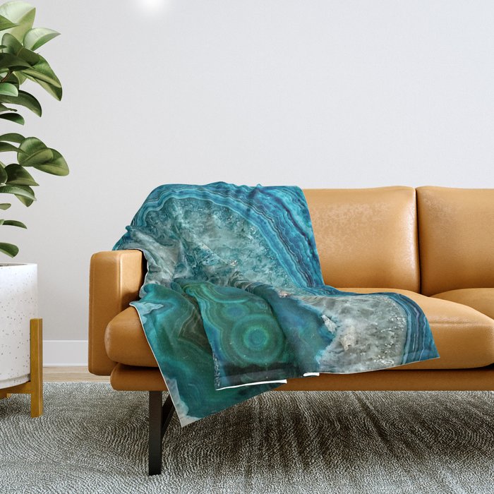 Aqua turquoise agate mineral gem stone Throw Blanket by UtART Society6