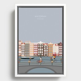 Amsterdam Travel Illustration Framed Canvas