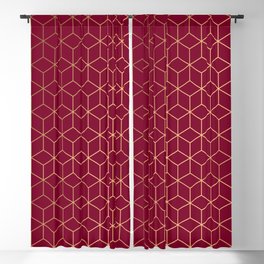 Wine Red Cherry Red Gold Geometric Pattern Blackout Curtain