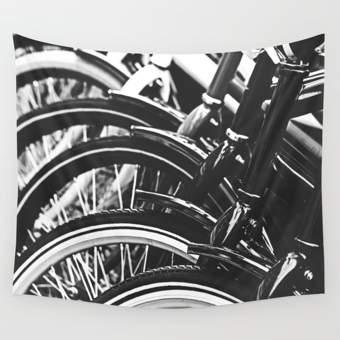 Bicycles, Bikes in Black and White Photography Wall Tapestry