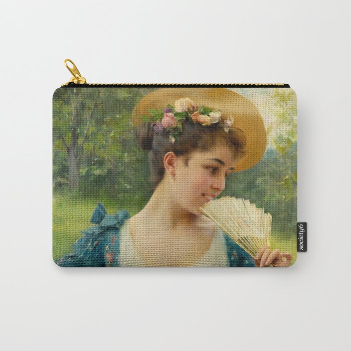 (Reserved)Young woman with a basket of roses Victorian era still life portrait painting by F. Andreotti for bedroom, wall, and home decor Carry-All Pouch