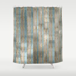 Reflected Moon Falling Rain Gold Pewter Blue Shower Curtain