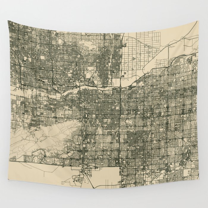 USA, Tempe - Vintage City Map Wall Tapestry