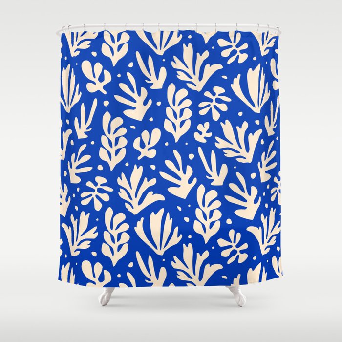 matisse pattern with leaves in blu Shower Curtain