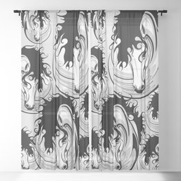 Horse Surreal Black and White Tattoo Style Portrait Sheer Curtain