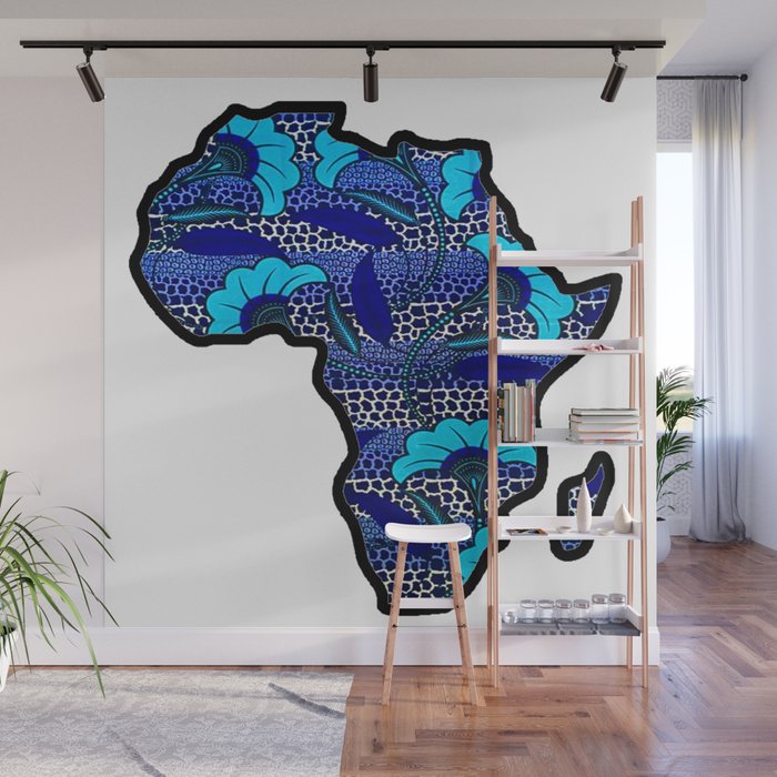 Blue Waves Floral Africa Map Wall Mural by RetroVintageVibes Society6