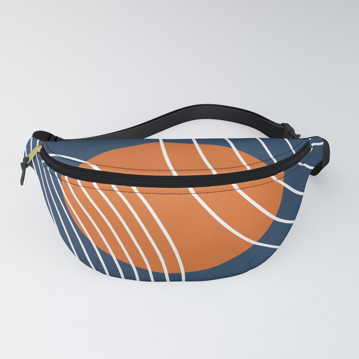 Geometric Lines in Sun Rainbow Abstract 2 in Navy Blue Orange Fanny Pack