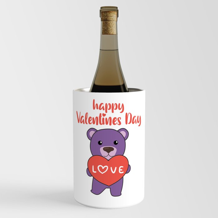 Valentine's Day Bear Cute Animals With Hearts Wine Chiller