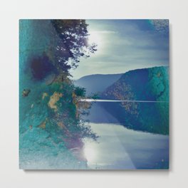 Blue mountain lake sunset Metal Print