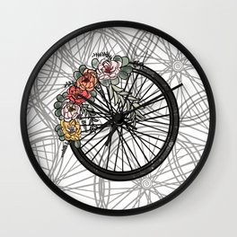 Floral Bicycle Wheel Bike Wall Clock