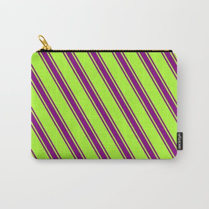 Light Green and Purple Colored Lines/Stripes Pattern Carry-All Pouch