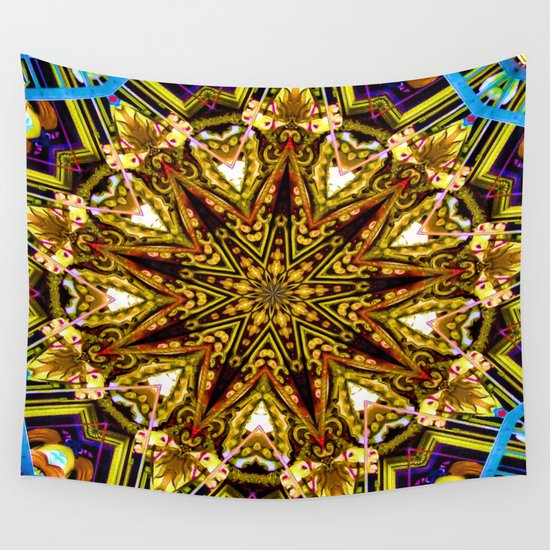 Lovely Healing Mandalas in Brilliant Colors: Gold, red, blue, black, light blue Wall Tapestry