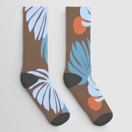 Abstraction_SUN_LEAVES_MONSTERA_BLUE_BOHEMIAN_POP_ART_0419A Socks