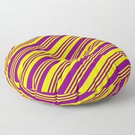 [ Thumbnail: Purple and Yellow Colored Lined Pattern Floor Pillow ]